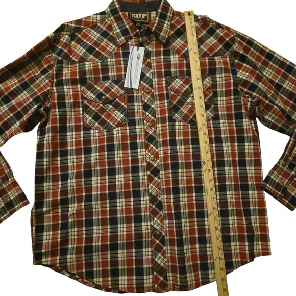 NWT Cowboy Up Plaid Shirt L Red Plaid Pearl Snap Westrrn Rodeo Rockabilly - Picture 7 of 10